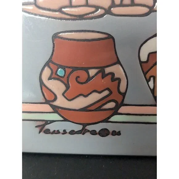 Cleo Teissedre Hand-Painted Southwestern Ceramic Tile Trivet 6in X 6in - Picture 2 of 5